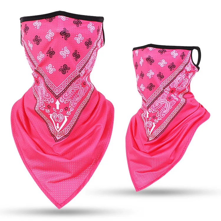 
V-shaped cashew flower ice silk mesh breathable hanging ear triangle scarf windproof fishing sunscreen riding face mask 