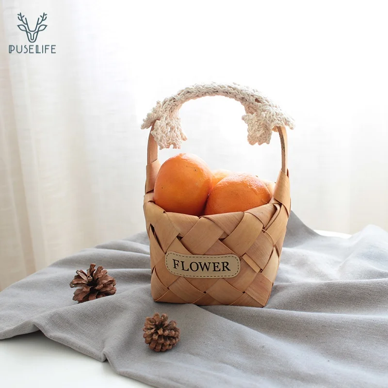 

Modern restaurant storage fabric basket bicycle picnic basket Stylish wood chip woven basket with handle, Natural