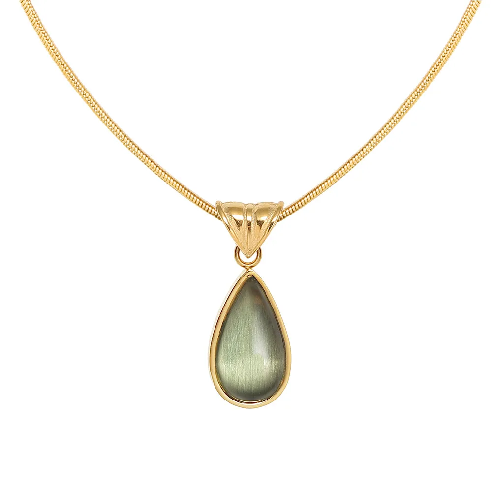 Joolim Snake Chain Tear Drop Blue Glass Pendant Stainless Steel Necklace Jewelry Wholesale