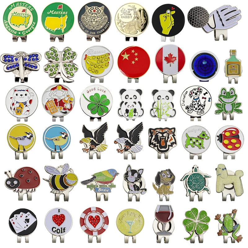 Golf Ball Mark with Golf Hat Clip Magnetic Alloy Birdie One Putt Eagle Tiger Cap Glove Design Magnetic Golf Ball Marker Hat Clip