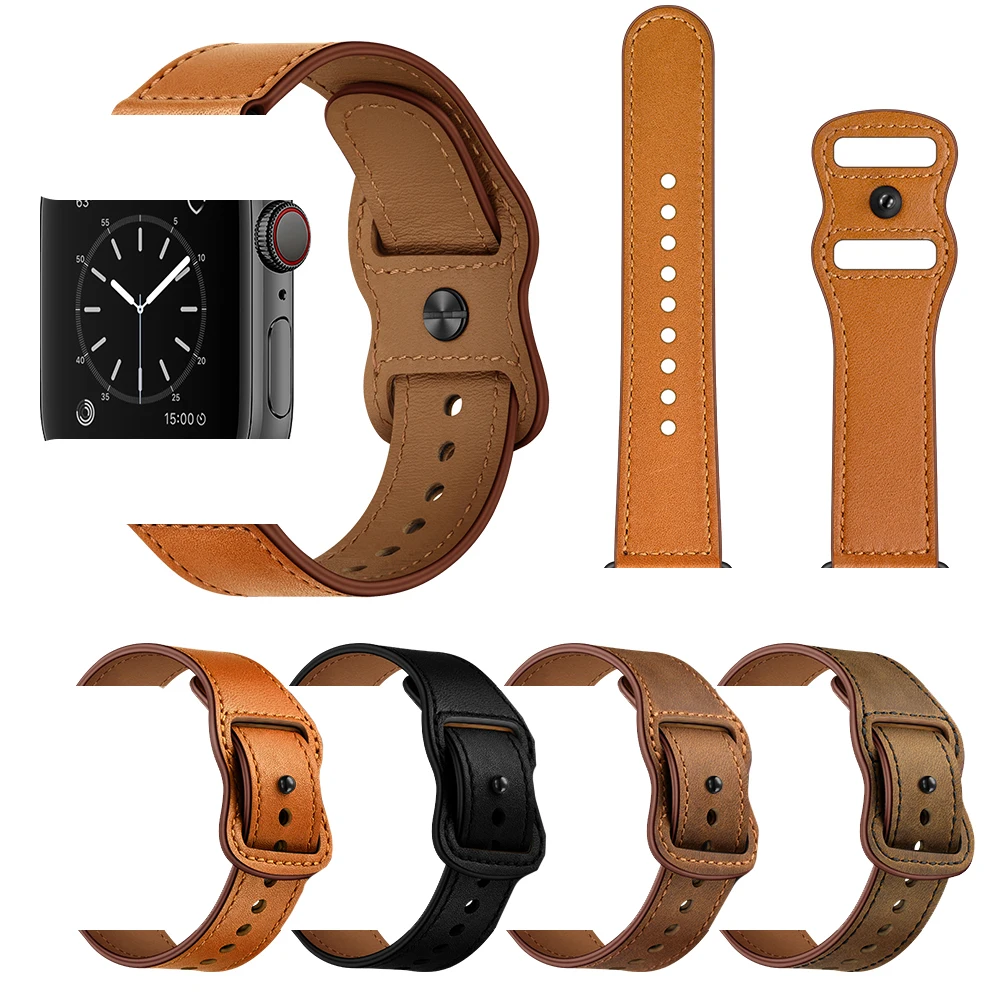 

Top Grain Genuine Leather Watch Band Watchband For Apple Series 1 2 3 4 5 6 7 SE Watch Straps, Optional
