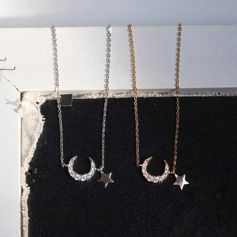 

Fashion 2020 Hot Sale Korean style moon&star 18k gold 925 sterling silver necklace jewelry Dylam jewelry