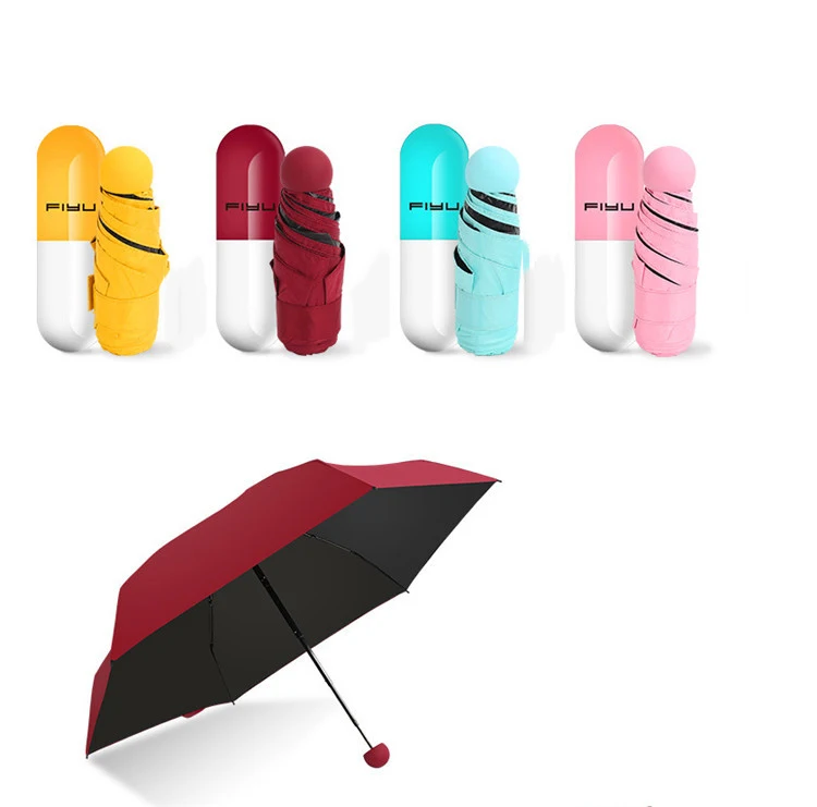 

Hot Sale Women Compact Rain Umbrella 5 fold Mini Pocket Folding custom print cheap Capsule Umbrella, Multi colour