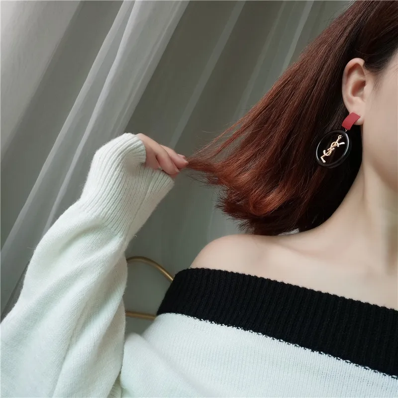 S925 Silver Needle Korean Exaggerated Circle Earrings Simple Letters Earrings for Girls Hot Sale