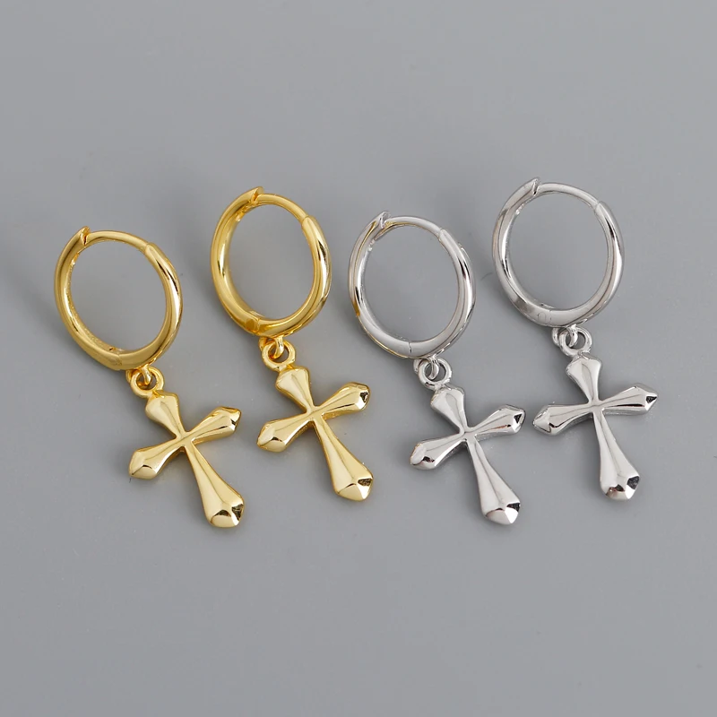 Fashion Earrings Jewelry 925 Sterling Silver Earrings With Cross Pendant Gold Plated Hoop Earrings Set for Women