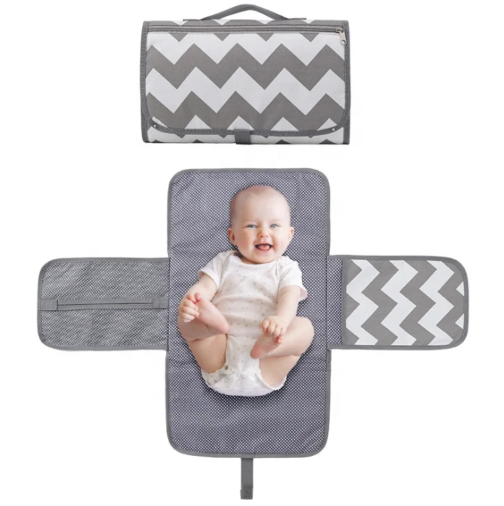 

Portable Diaper Travel Pad Waterproof Baby Changing Mat For Baby Square Oxford Fabric Grey Wave Baby Diaper Change Mat Bag