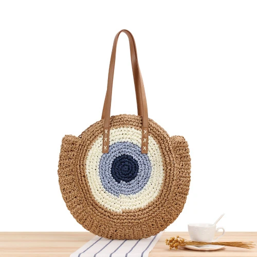

2021 fashion women's straw bag handmade beach ladies cross body large round straw bag women hand bags