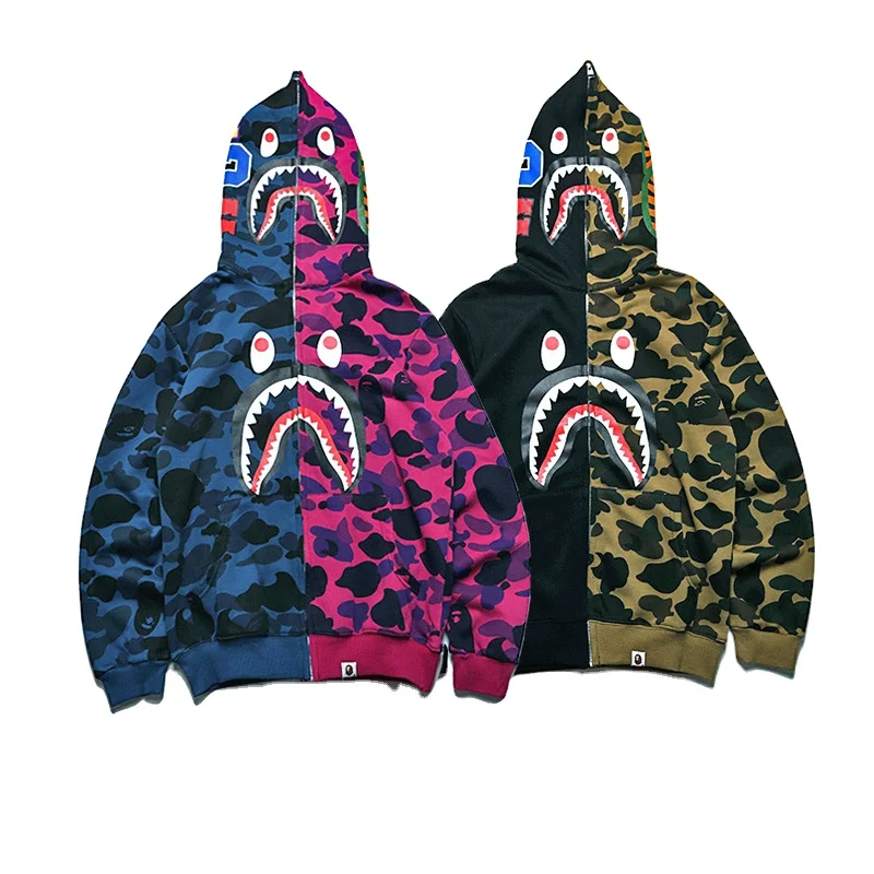 

High Quality Hot APE Shark Bape Sweats Coat Sublimated Jacket Full Zipper Hoodie Sweater for men women