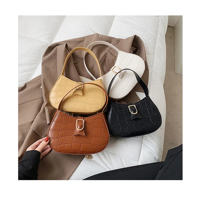 

Fashion Semi-circle Moon Bag Retro Casual Women Totes Shoulder Bags Female Leather Stone Pattern Chain Handbag for Women 2021