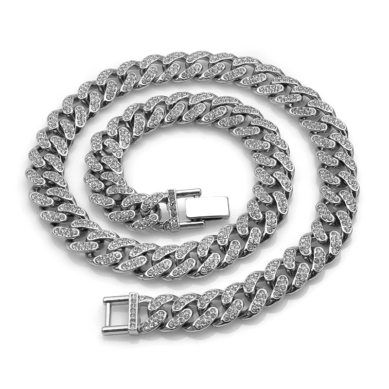 

High Quality Men's Cuban Link Chain Necklace Hip Hop Iced Out Micro Inlaid CZ Miami Cuban Chain Necklace, Gold silver