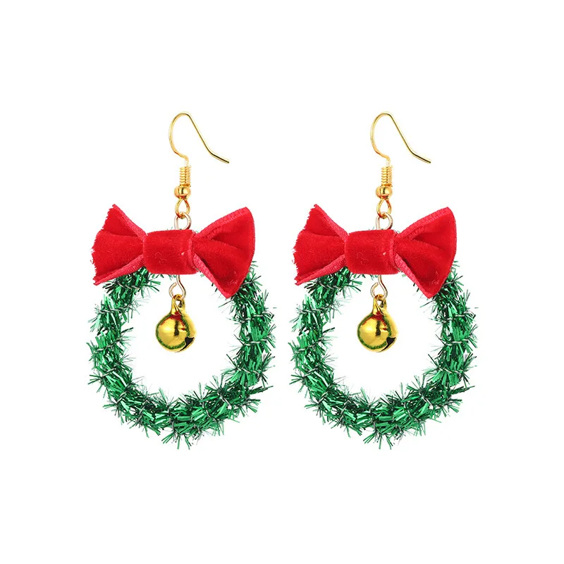 

handmade Christmas jewelry red and green bell alloy Earrings drop with beads