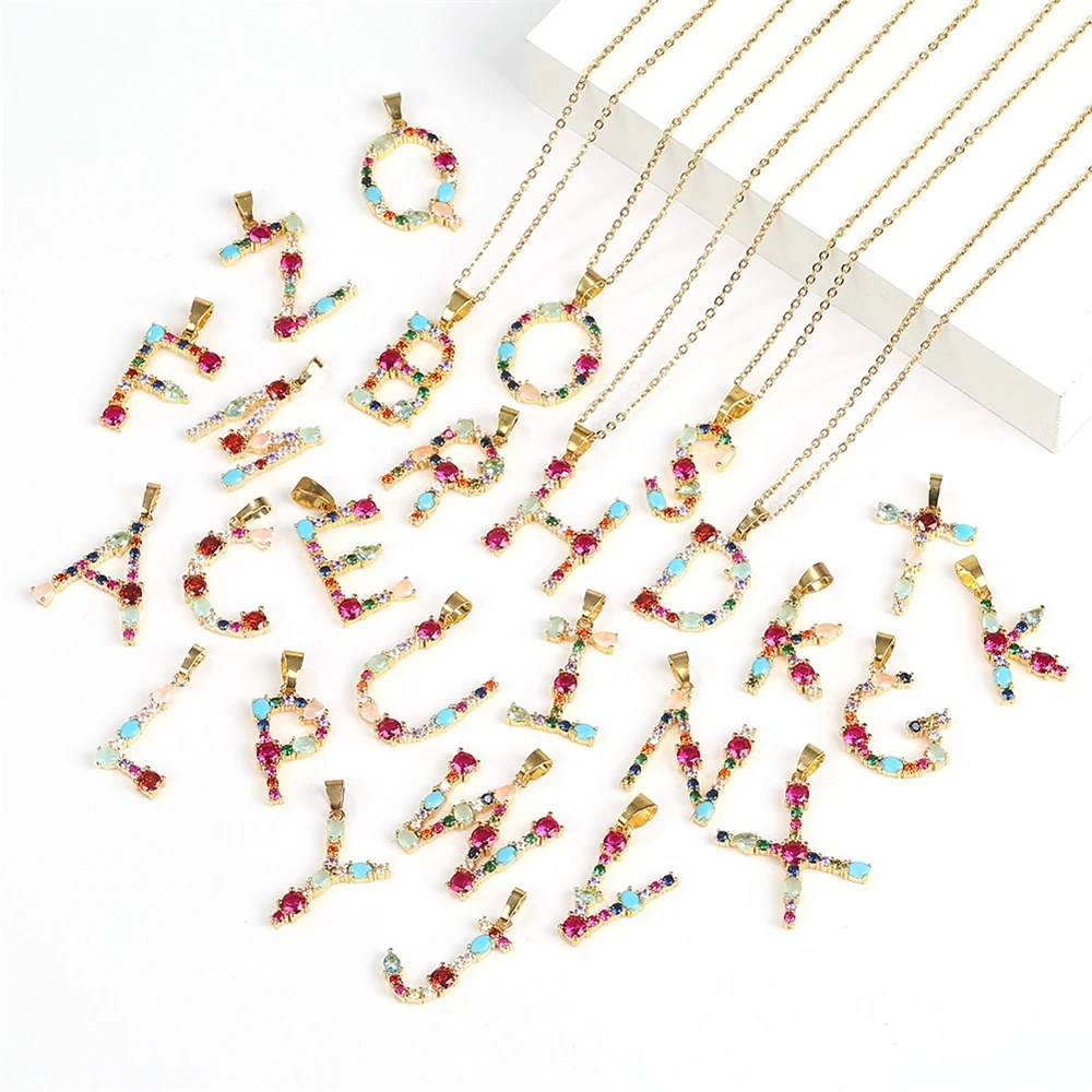 

HOVANCI New Fashion Gold Rainbow Color Crystal 26 Letter Pendant Necklace Initial Name Letter Charm Necklaces For Women