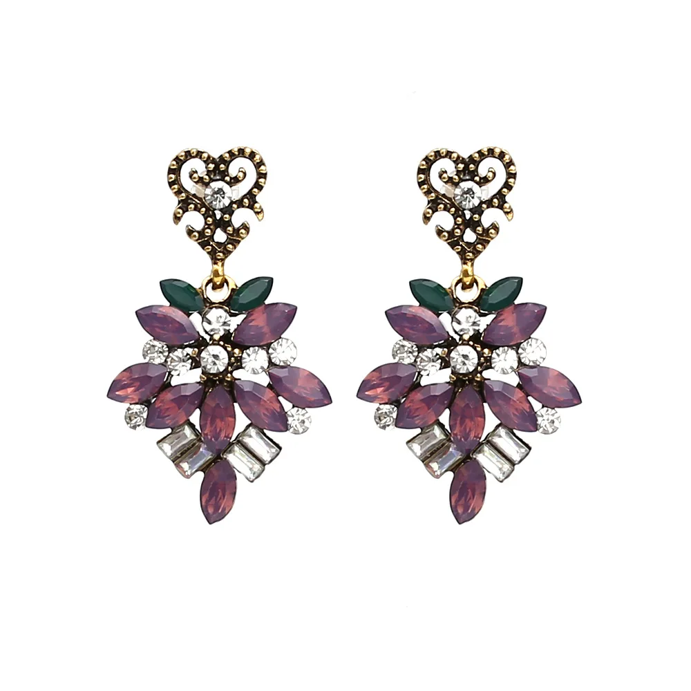 

Vintage Crystal Flower Drop Earring Women Charm Rhinestones Statement Earrings (SK1059), As picture