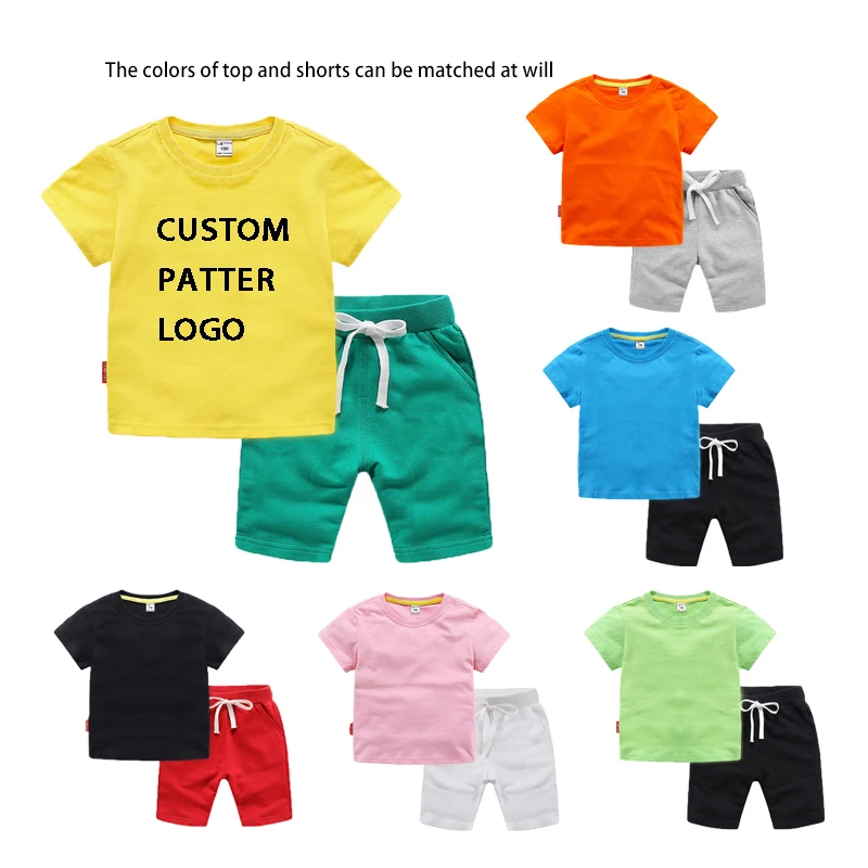 

Custom Solid Color Short Sleeve 2 Pcs 1 6 Years Toddler New Born Baby Teenage Big Boys Clothing Sets For Summer, Brown red white blue purple