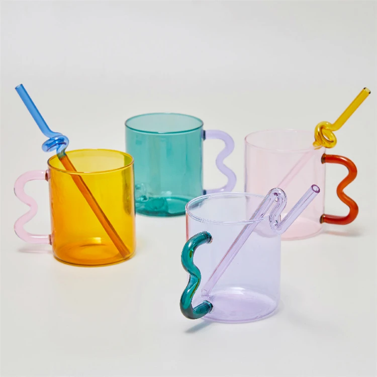 

350ml Best Selling New Design Handmade Colorful High Temperature Resistance Glass Home Drinking Cup With Handle Coffee Mug