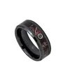 Natural Wood Inlay Ceramic Ring Wedding Bands, Men's Black Ceramic Ring with Burgundy Wood Laminate Inlay Beveled Edge