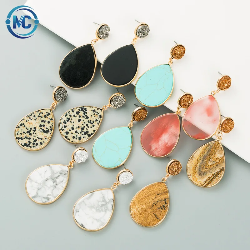 

Korean Fashion New Drop-Shaped Natural Stone Agate Jewelry Female Personality Retro Simple Temperament Earrings, Like picture