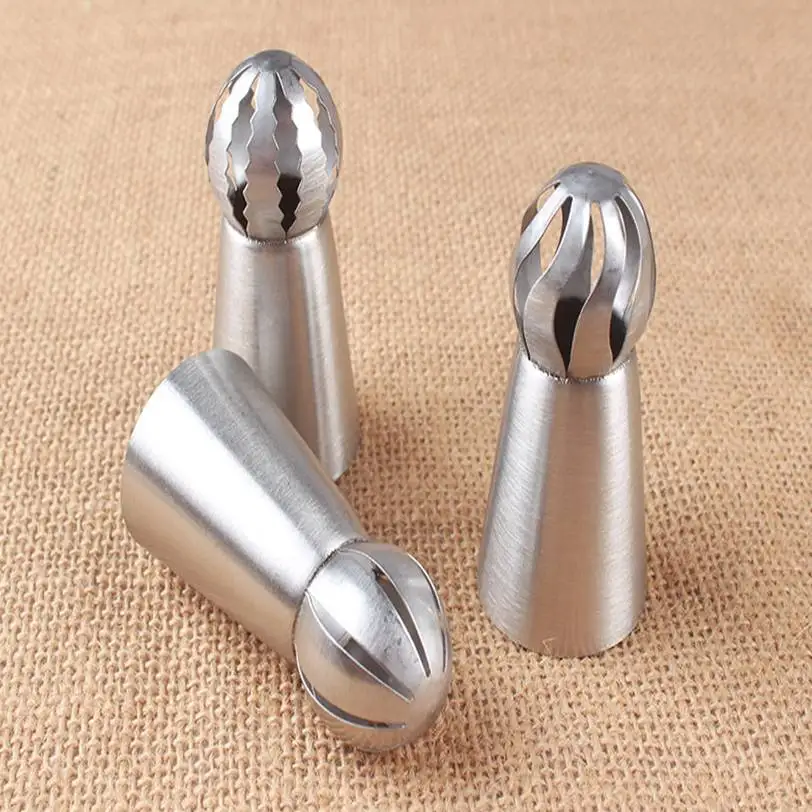 

3 pcs torch ball in one step cream rose 304 stainless steel decorating nozzle set baking cake tools, As picture