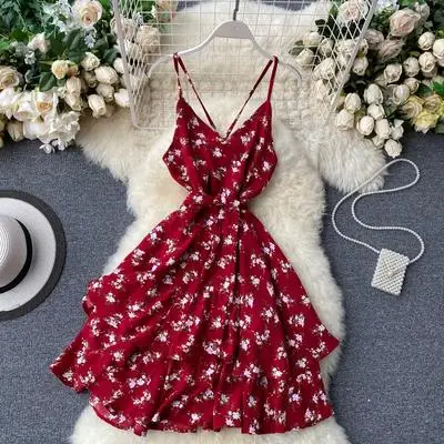 

2020 New Style Women Sexy Backless Floral Printed Beach Dress