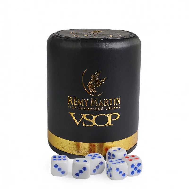 

VSOP Leather Plastic Dice Cup Set with 6pcs Acrylic dices Polyhedral Poker Drinking Dice Box, Black