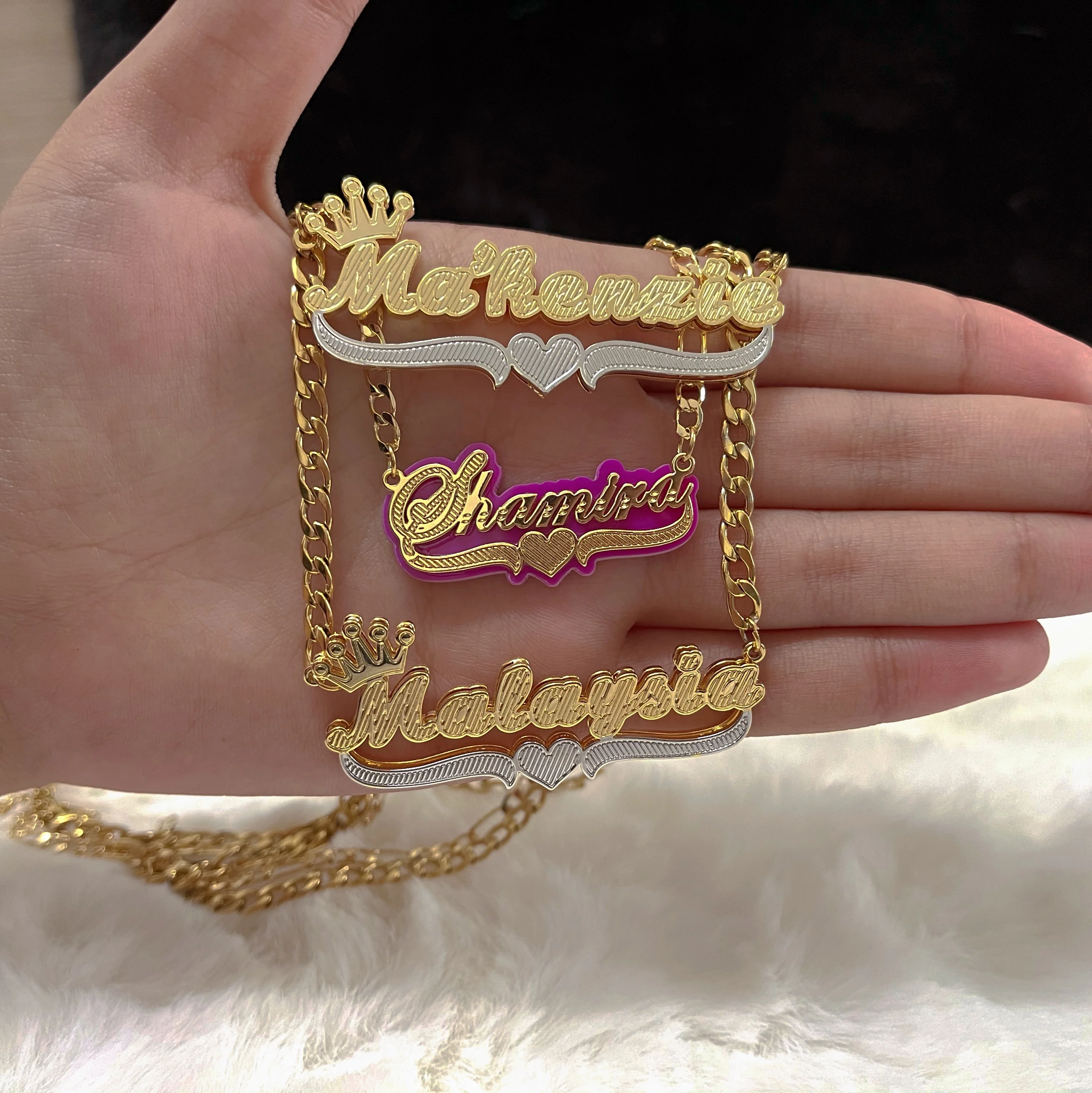 

Personalised Customised acrylic 18K 14K Gold Plated Name Plate Jewelry Necklace Women, Picture