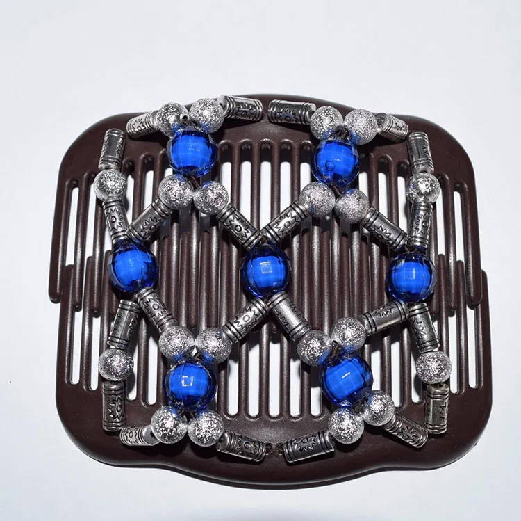 

Luxurious Easy Magic Wood Beads Double Hair Comb Clip Stretchy Women Hair Accessories Hair Styling Tool, Any color is available