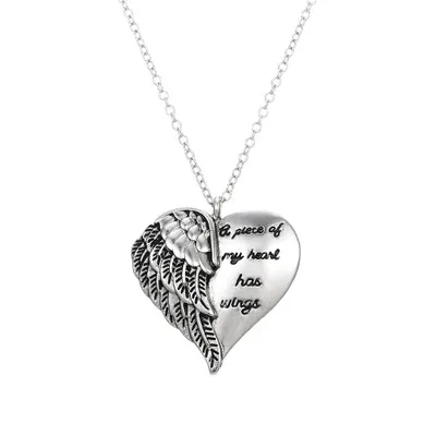 

hot heart shape half angel wings with lettering "a Piece of My Heart has wings" necklace for women gift jewelry, As picture