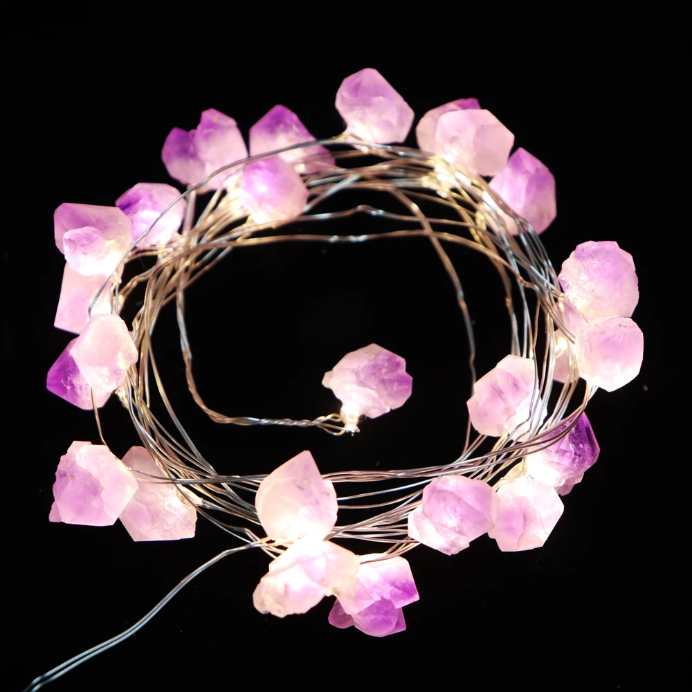 Trendecor Fluorite Fairy Lights Battery Operated Sea Glass Raw Stones Decorative Natural Amethyst LED Fairy Lights