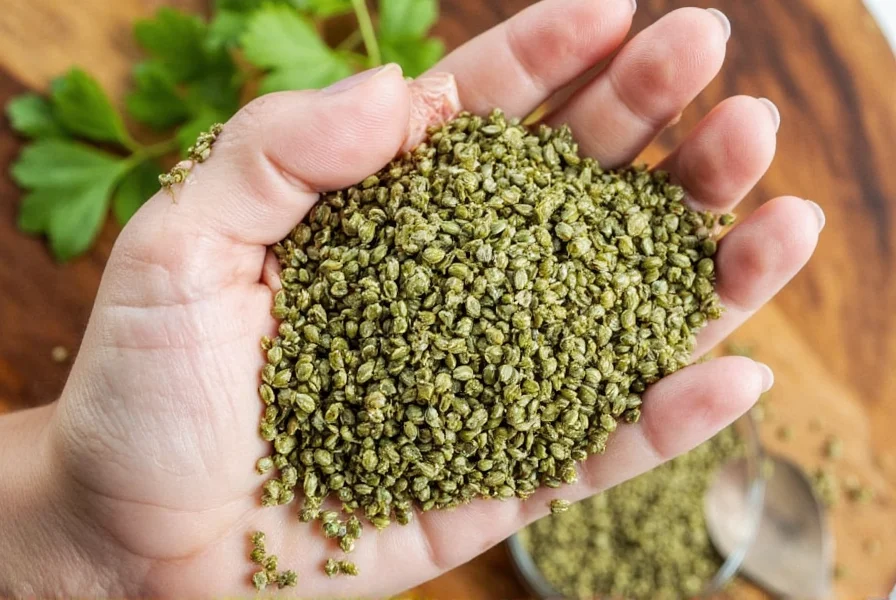 Kitchen cabinet filled with spice jars including coriander seeds