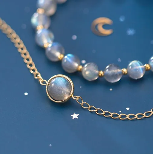 

Handmade Moonstone Bracelet Jewelry Christmas Gift Chunky Chain Natual Moonstone Bracelet Women