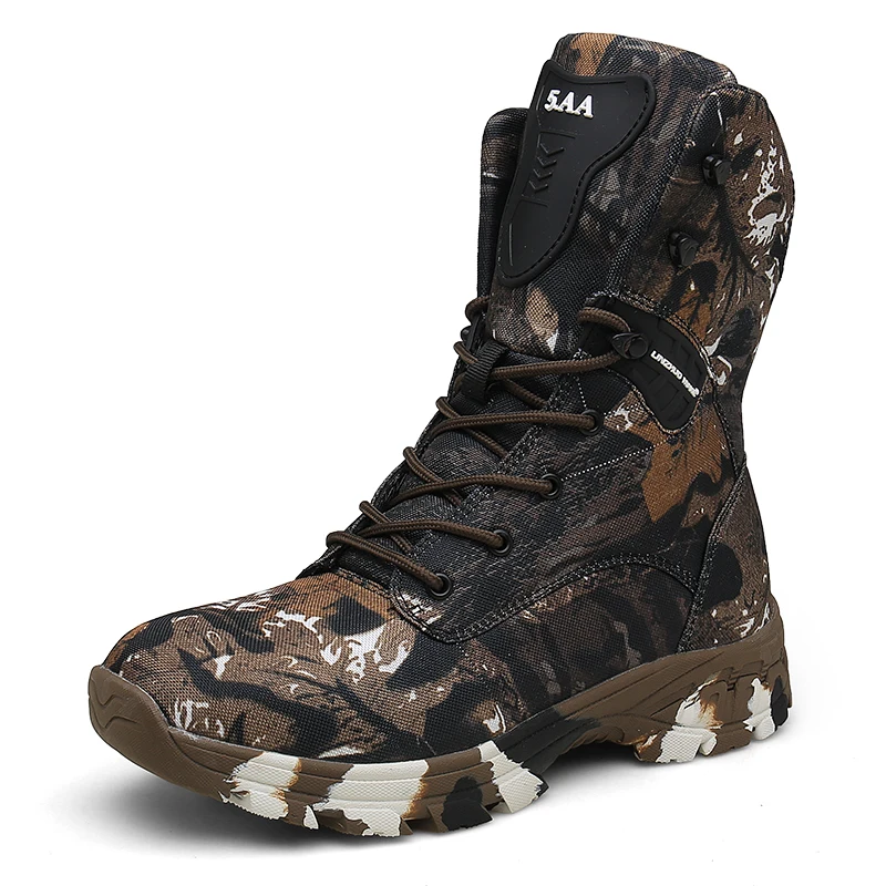 

Mens Leather Oxford Cloth Military Boots Army Black Outdoor Waterproof Rubber Sole Tactical Boots