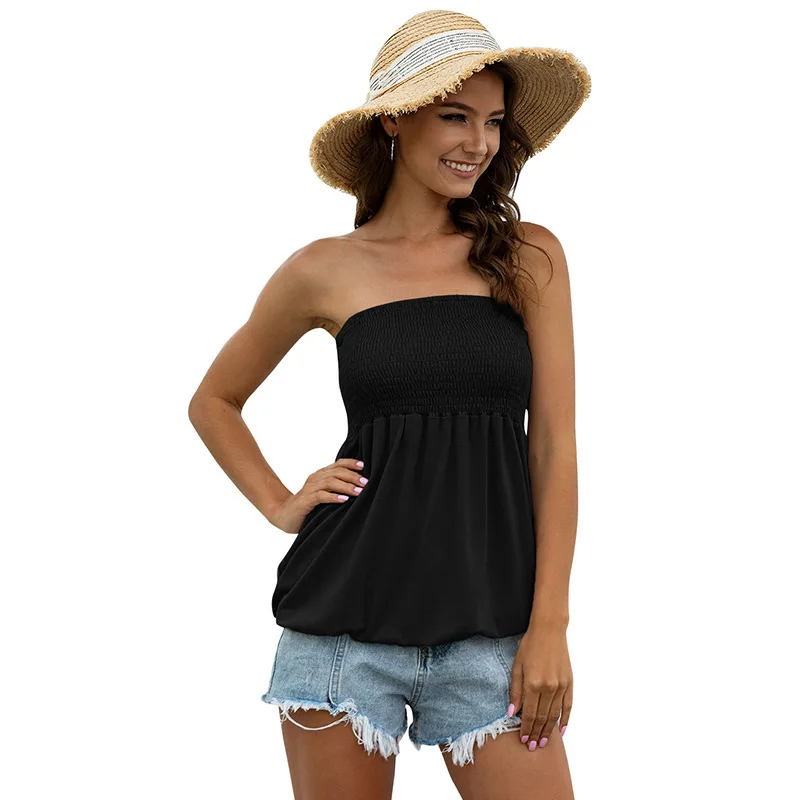 

Amazon hot sale women's summer new fashion sexy strapless tube top sexy womens off shoulder tee shirt tube tops