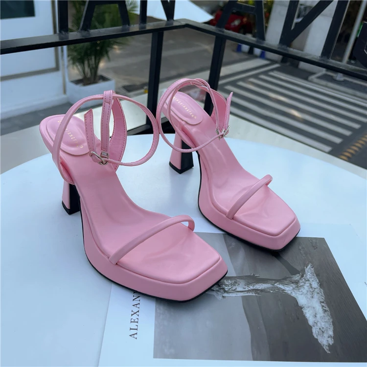 

2022 European And American Square Head Candy Colors Sexy Summer Sexy High Heels Stiletto Sandal
