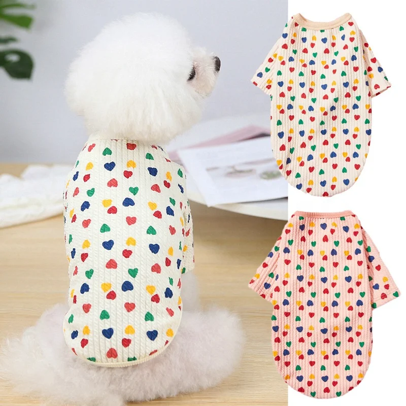 

Cotton Cat Vest Pet Clothes for Dogs Striped Vest T-shirt Puppy Clothes for Dog Sweater Shirt Vest for Cat Heart Pattern Clothes