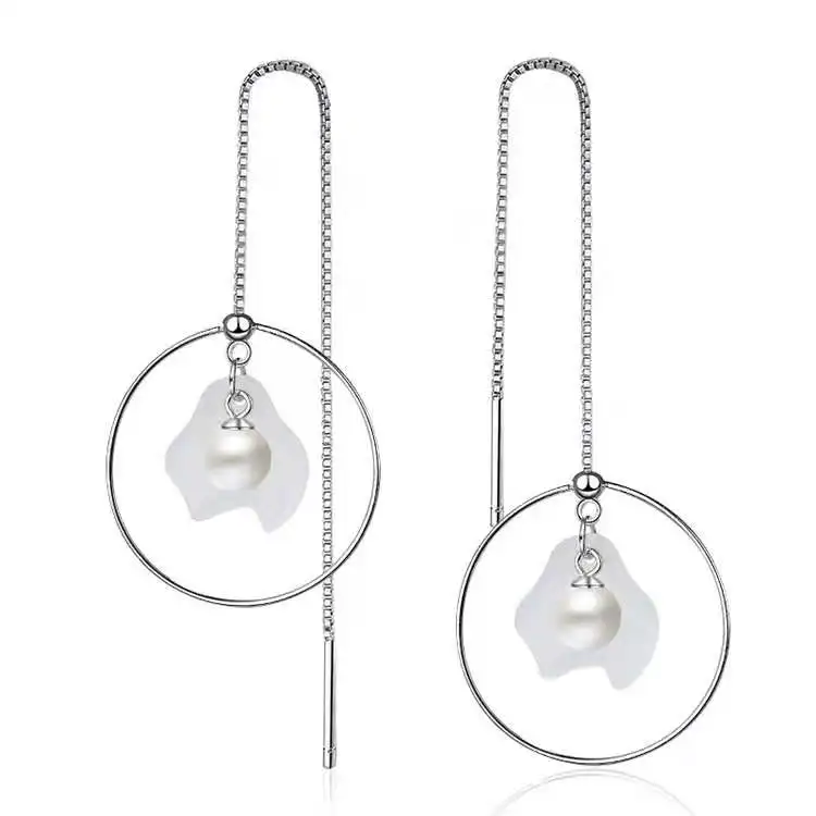 

S925 silver long tasseearrings tulle flowers Sterling ladies earrings