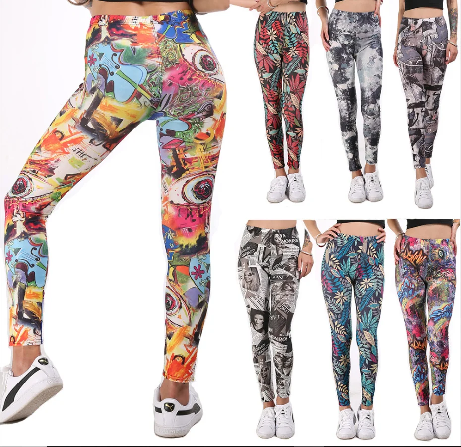 

Wholesale Women's High Waist Colorful Graffiti Yoga Leggings