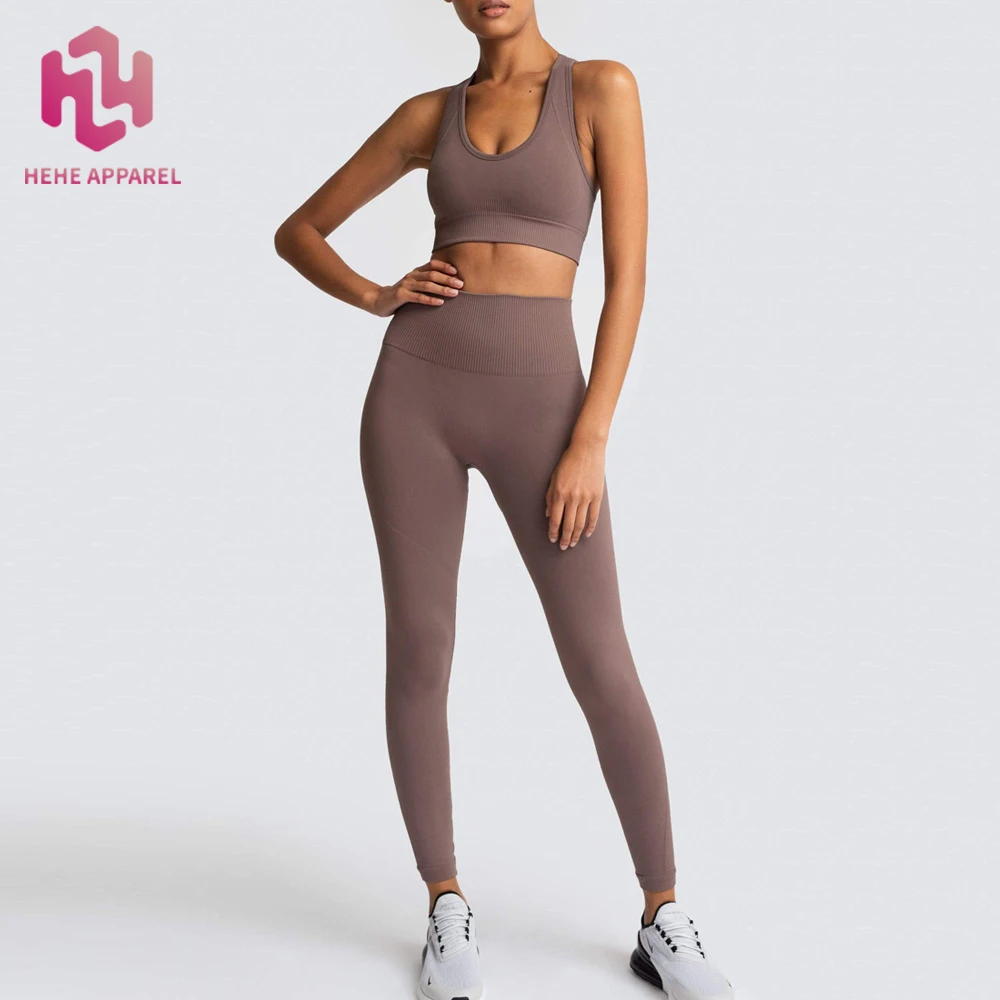

Spot! Pure color seamless knitted hip yoga suit sports fitness suit vest suit