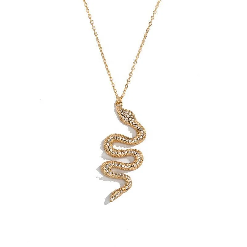 

Fashion Exaggerated Women Snake Pendant Necklace Rhinestone Crystal Gold Plated Animal Shape Snake Necklace