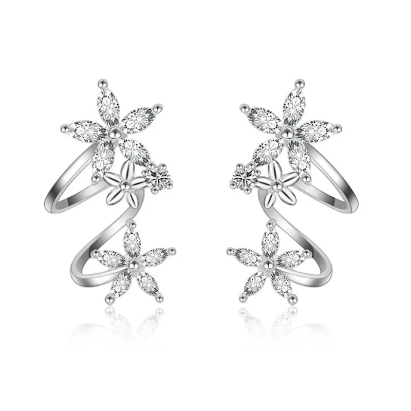 

High Quality Fashion Temperament Women Brass Gemstone Flower Stud Earrings