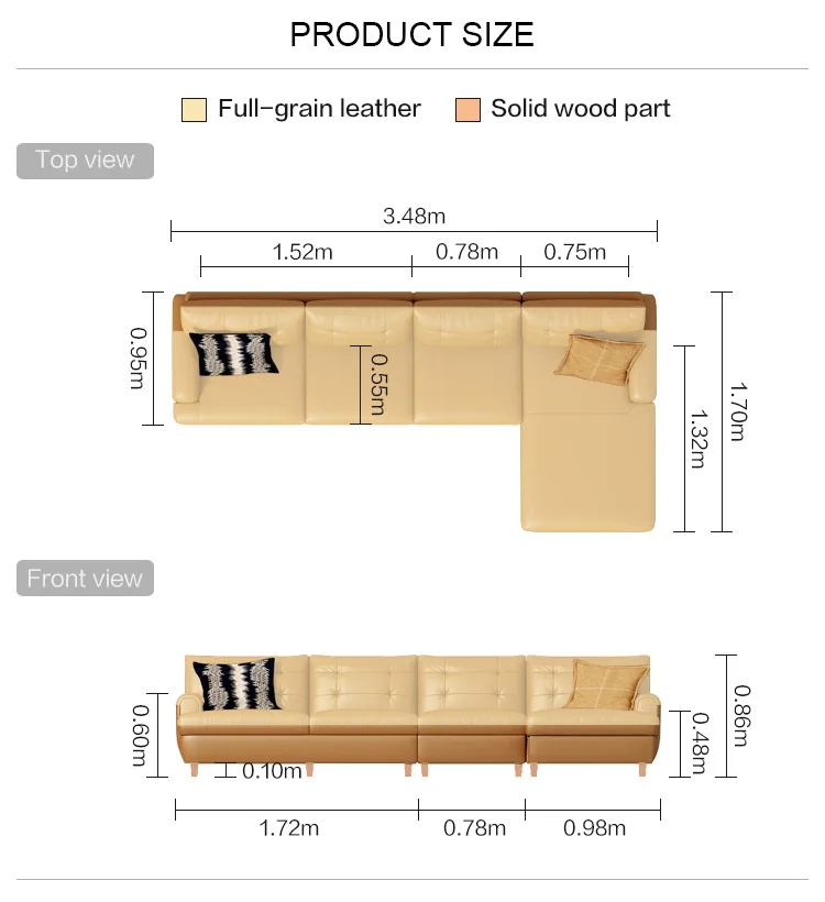 Modern light luxury large apartment living room combination high grade cowhide leather sofa