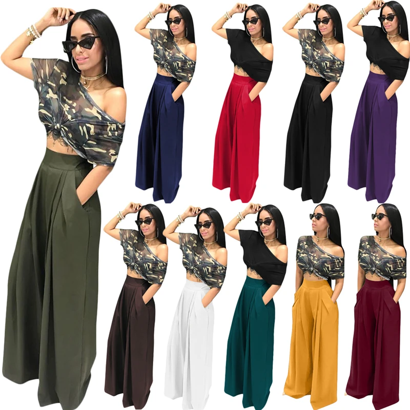 

Hot Selling High Waist Long Wide Leg Pants Loose Casual Flared Trousers Cozy Street Wear Pants For Women 11 Colors, As picture