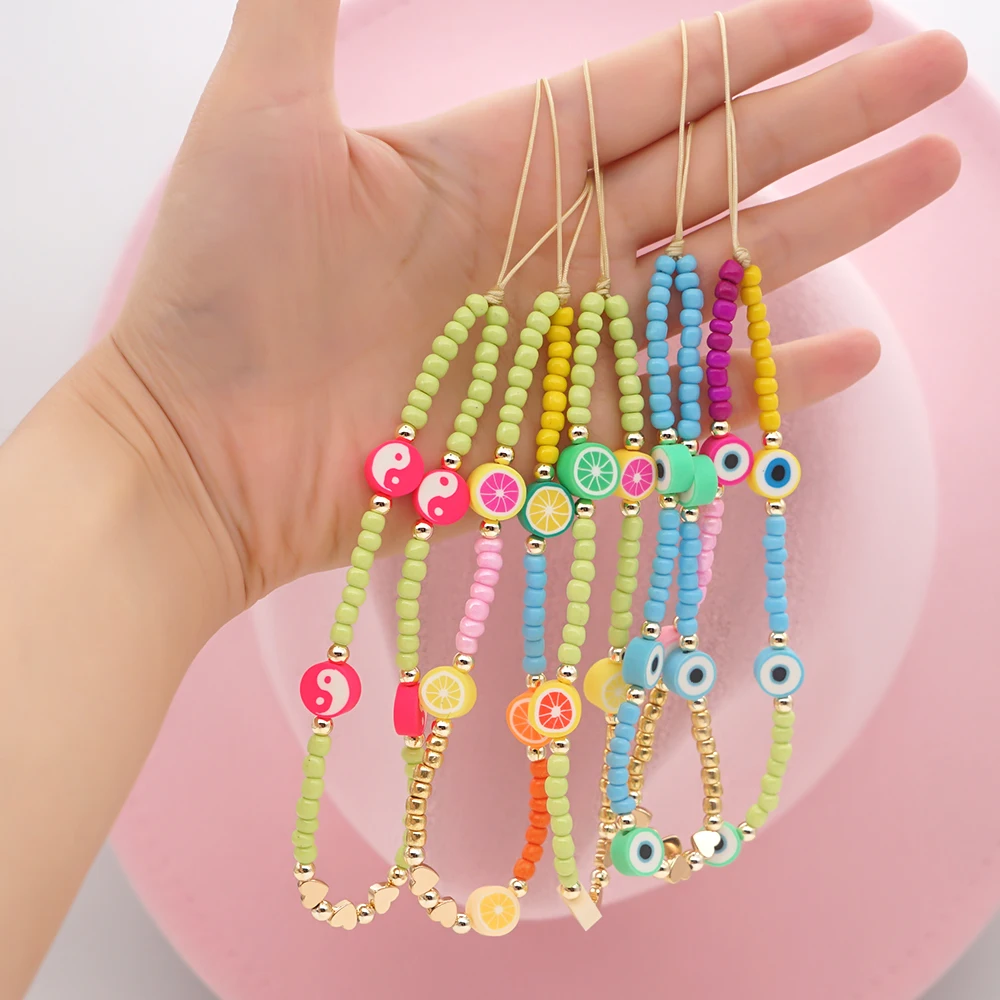 

Go2Boho Phone Chain Telephone Jewelry Mobile Chains For Cell Phone Case Evil Eye Heart Charm Lanyard Beaded Strap Hanging Cord, Mixed color