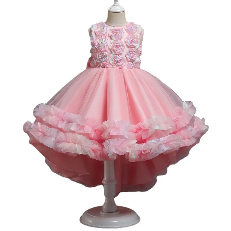 

Children's Dress Trailing Princess Clothes Banquet Birthday Performance Tutu Dresses For Girls Kids Cake Mesh Dresses