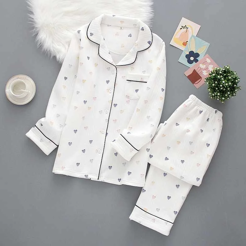 

Japanese ladies sleepwear set 2021 new autumn and winter air cotton layer thickening long-sleeved cute home clothes pure cotton, Required