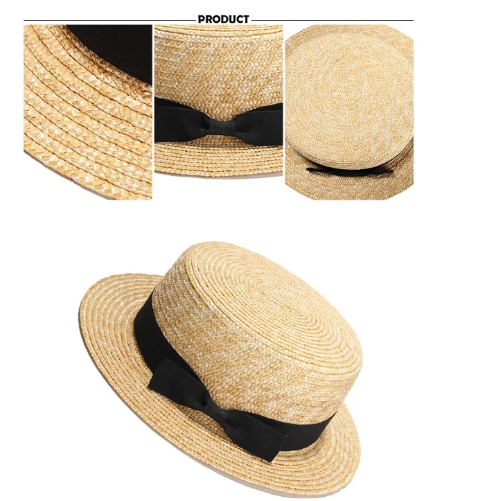 Wholesale Wide Brim Visor Hat Natural Wheat Straw Flat Top Boater Hat
