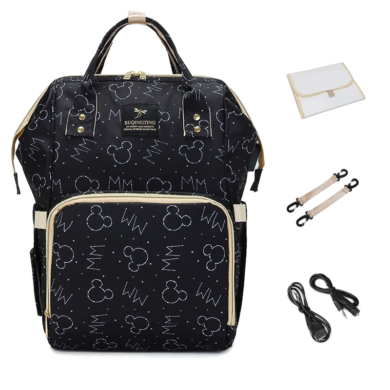 

New design cartoon cute multi purpose insulated wet dry usb baby stroller diaper bag backpack