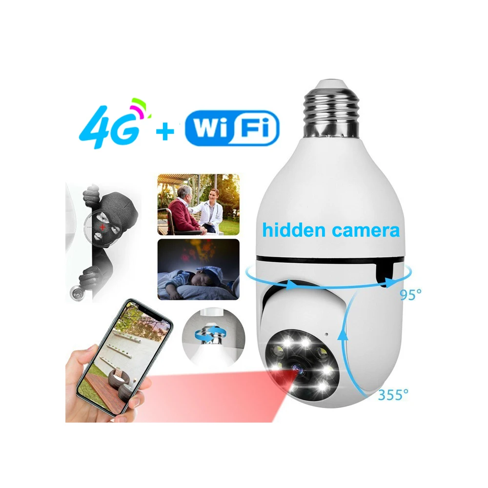 

HD 3MP CCTV security dual light two way audio motion detection alarm video recorder mini hidden wifi 4G PTZ bulb camera