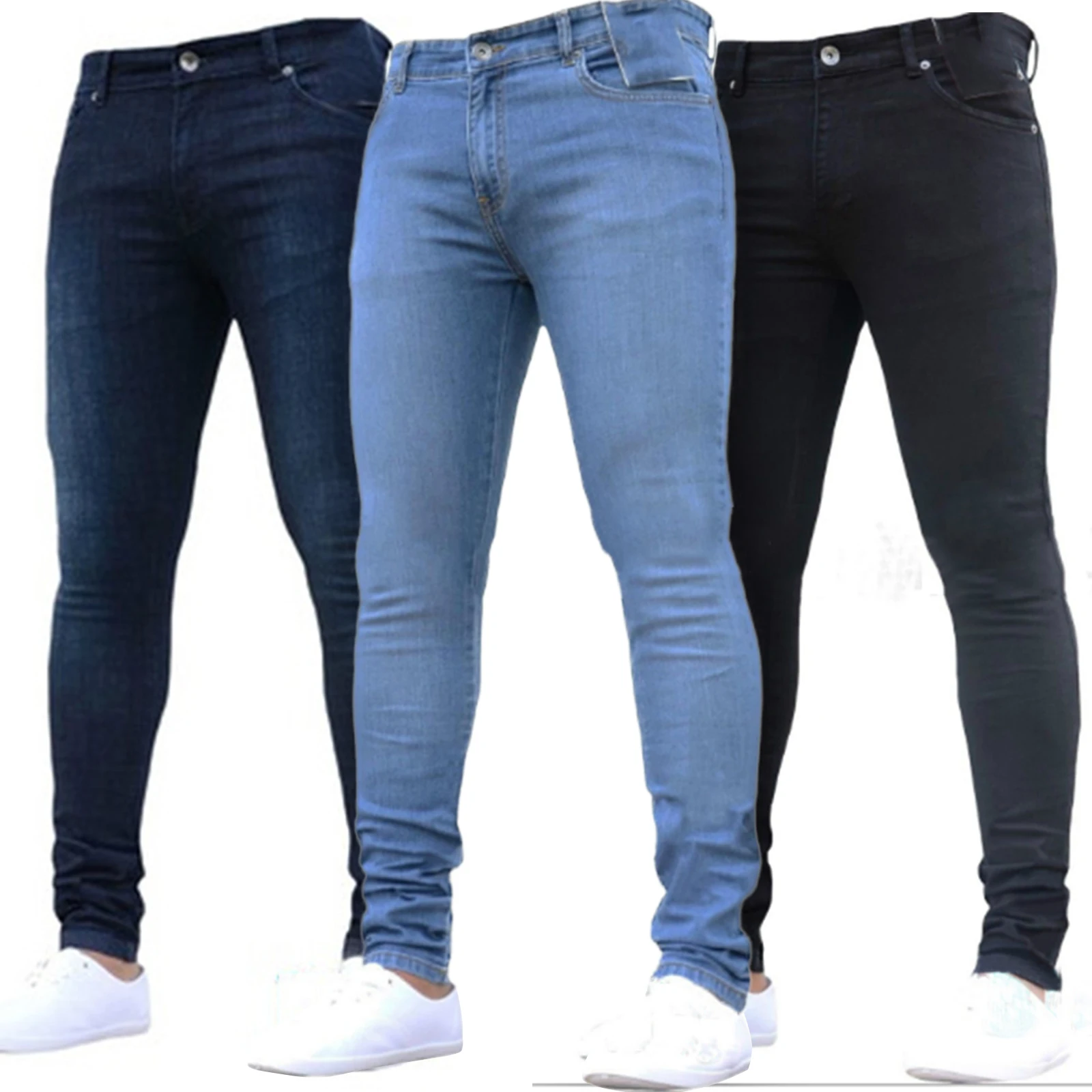 

Mens Pants High Waist Zipper Stretch Jeans Casual Slim Trousers Male Plus Size Pencil Pants Denim Skinny Jeans for Men Softener
