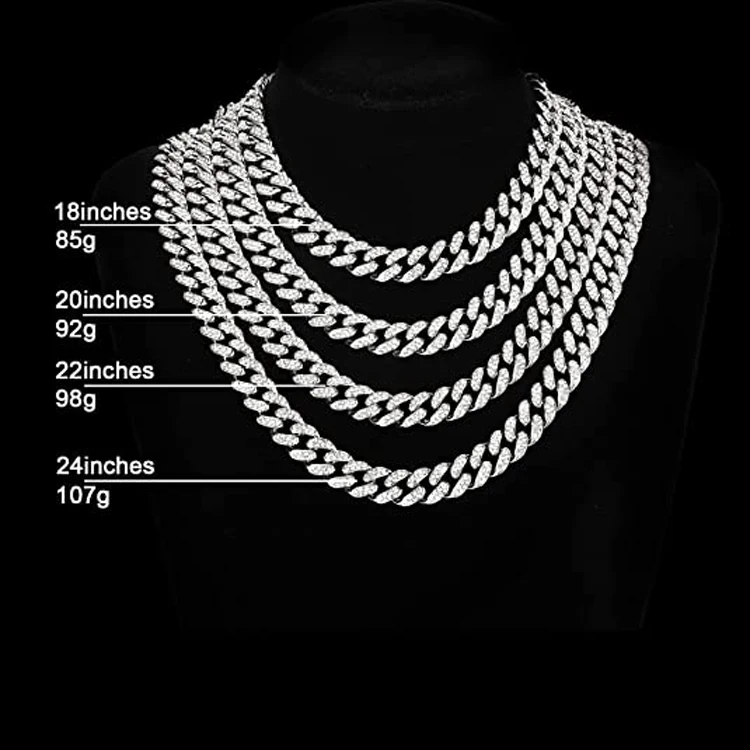 

Mens Cuban Link Chain Gold Silver Bling Miami Cuban Necklace Diamond Chain for Men Iced Out Hip Hop Jewelry