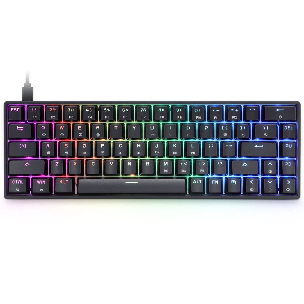 

Amazon hotsale factory support hotswap GK68 Gateron optical switch wired 60% waterproof ergonomic rgb mechanical keyboard, Black white